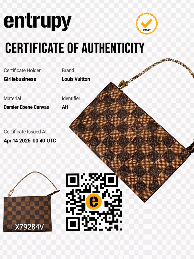 Authentic Louis Vuitton Damier Ebene Canvas Wristlet Pouch - Brown